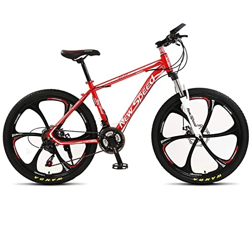 Mountainbike : AZXV Erwachsene Mountainbike, 21 Geschwindigkeiten Hänge mit hoher Kohlenstoffstahl MTB-Fahrrad, Aluminiumrahmen 24 / 26 Zoll Räder, Dual-Scheibenbremse 6-Speichen, einstel red- 26inch