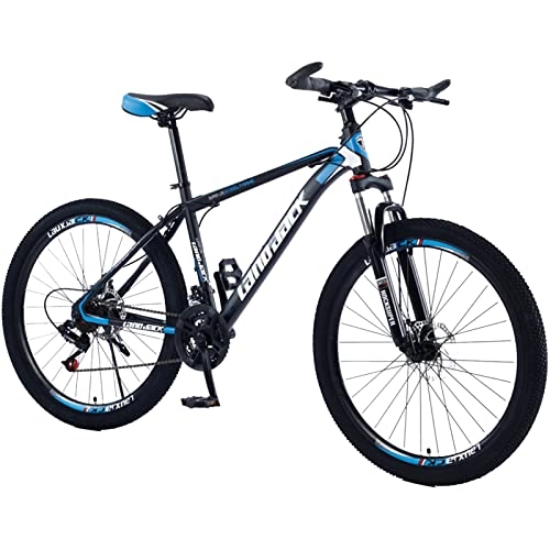 Mountainbike : AZXV Erwachsene Mountainbike Full-Suspension Hoch-Kohlenstoffstahl MTB-Fahrrad, mechanische Dual-Scheibenbremse, 21 / 24 / 27 Geschwindigkeit optional, 26-Zoll-Räder, rutschf Black Blue-21