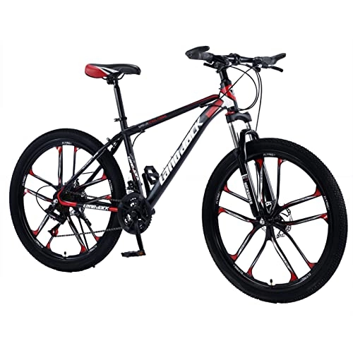 Mountainbike : AZXV Erwachsene Mountainbike Hochkohlenstoffstahl Full Suspension Bikes Mechanische Dualscheibenbremse, 21 / 24 / 27 Geschwindigkeit, 6-Speichen 26-Zoll-Räder, MTB-Fahrrad fü Black Red-21