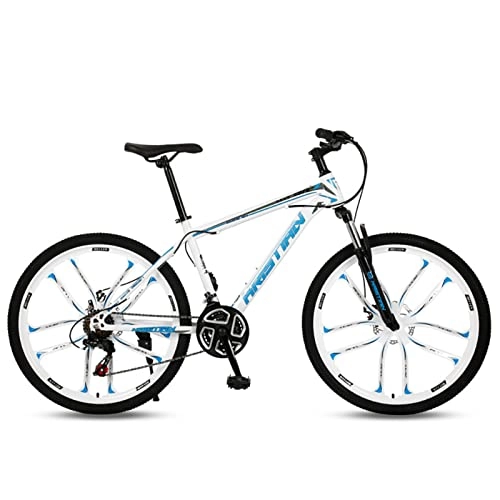 Mountainbike : AZXV Jugend / Erwachsener Mountainbike Full-Suspension Hoch-Kohlenstoffstahl MTB-Fahrrad, 21 / 24 / 27 Variable Geschwindigkeit, starrer Hardtail, Zweischeibenbremse rutschfe White Blue- 27