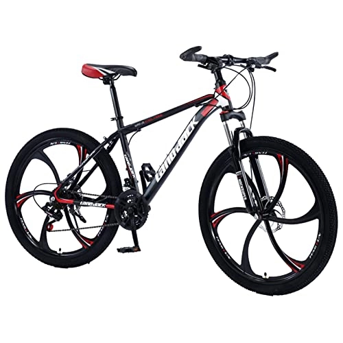 Mountainbike : AZXV Mountainbike Hohe-Kohlenstoffstahl Erwachsene MTB-Fahrrad, volle Federung Vordere Gabel Mechanische Dual-Scheibenbremse, 21 / 24 / 27 Geschwindigkeit, 6-Speichen 26-Zoll Black Red-27