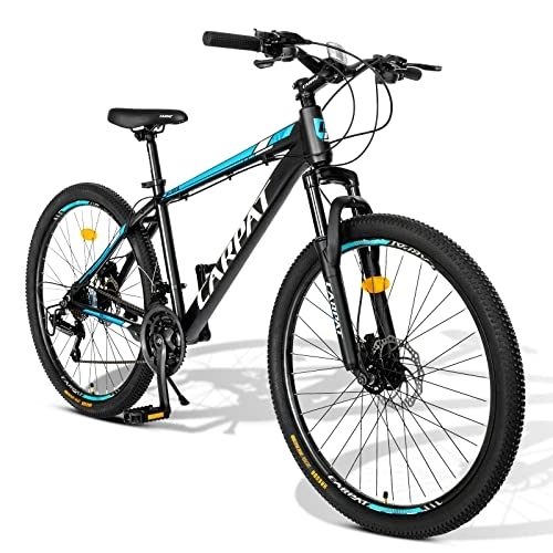 Mountainbike : Carpat Sport 27.5 Zoll Aluminium Mountainbike 21 Gang-Schaltung, Doppelscheibenbremsen, Fahrrad geeignet für Erwachsene, Alu MTB- Schwarz Blau