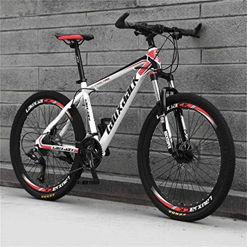 Mountainbike : Doppelsuspendierte Mountainbikes, 26-Zoll-City-Off-Road-Fahrrad aus Kohlenstoffstahl (Farbe: Weiß, Rot, Größe: 24-Gang)