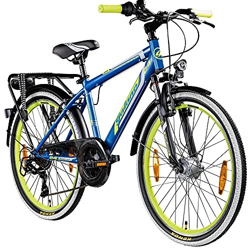 Mountainbike : Galano Adrenalin 24 Zoll Mountainbike Jugendfahrrad MTB Hardtail Fahrrad ab 140 cm / 11 Jahre (blau / gelb)