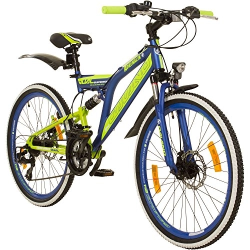 Mountainbike : Galano Adrenalin DS MTB Fahrrad ab 135 cm für Mädchen und Jungen mit 21 Gängen StVO Beleuchtung 24 Zoll Mountainbike Fully Jugendfahrrad Kinderfahrrad (dunkelblau)