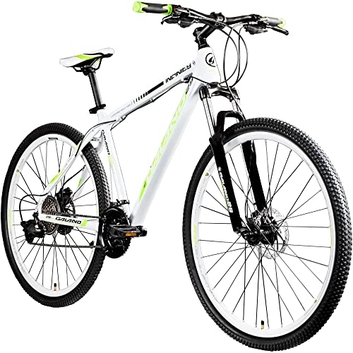 Mountainbike : Galano Infinity Mountainbike für Damen und Herren ab 175 cm Fahrrad Bike Hardtail 29 Zoll Shimano Schaltwerk 24 Gänge (Weiss / grün)