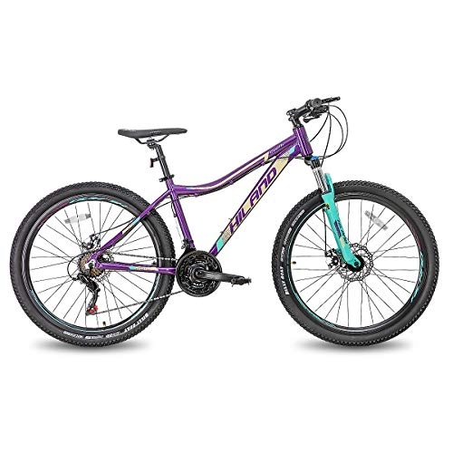 Mountainbike : Hiland 26 / 27, 5 Zoll Mountainbike Aluminium Rahmen 24 Speed Dual Disc mit Lock-Out Federgabel für Frauen lila