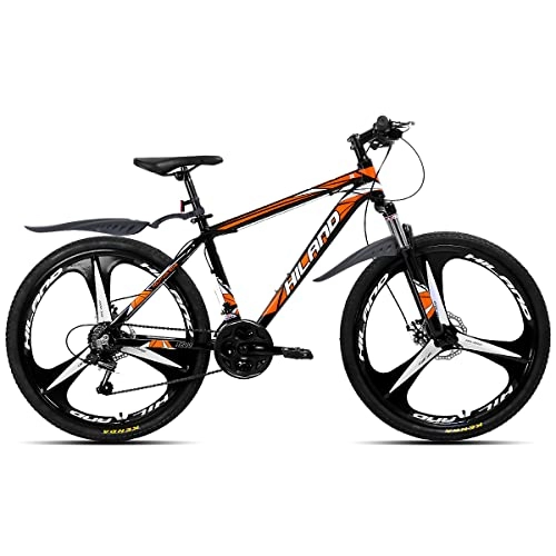 Mountainbike : Hiland 26 Zoll Mountainbike MTB mit 17 Zoll Aluminiumrahmen Scheibenbremse 3-Speichen Multifunktionsfahrrad Orange