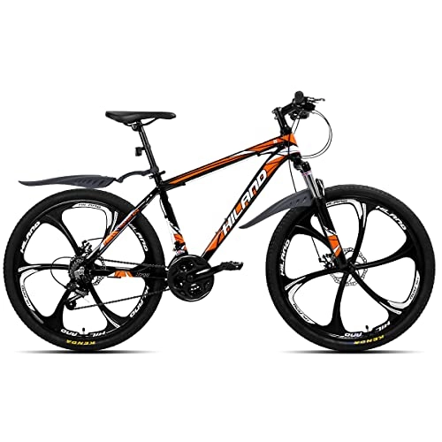 Mountainbike : Hiland 26 Zoll Mountainbike MTB mit 17 Zoll Aluminiumrahmen Scheibenbremse 6-Speichen Multifunktionsfahrrad Orange