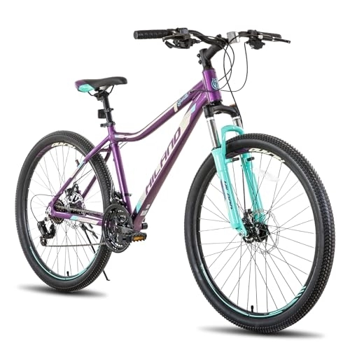 Mountainbike : HILAND 26 Zoll Mountainbike MTB mit Aluminiumrahmen 24 Gang Schaltung Doppelscheibenbremse Lock-Out Federgabel violett für Damen und Mädchen
