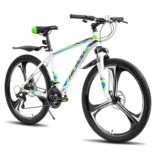 Mountainbike : Hiland 26 Zoll Mountainbike MTB mit Aluminiumrahmen Scheibenbremse Federgabel 3 Speichenräder für Jugendliche Fahrrad Herren Damen Jungen Mädchen Weiß