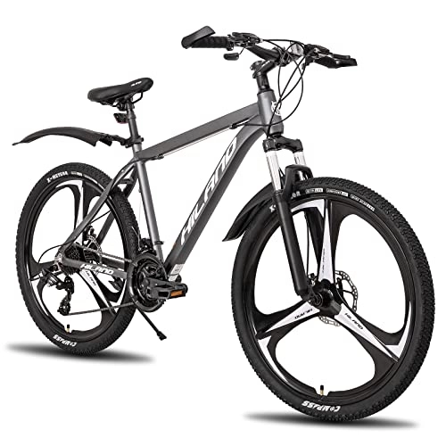 Mountainbike : Hiland Mountainbike aus Aluminium, 26 Zoll, 24 Gänge, mit Shimano-Scheibenbremse, 3 Speichenrad, Rahmengröße 19.5 grau