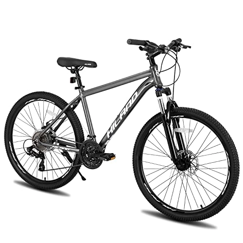 Mountainbike : HILAND Mountainbike aus Aluminium, 26 Zoll, 24 Gänge, mit Shimano-Scheibenbremse, Rahmengröße 17 grau…