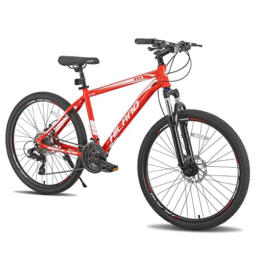 Mountainbike : Hiland Mountainbike aus Aluminium, 26 Zoll, 24 Gänge, mit Shimano-Scheibenbremse, Rahmengröße 18 rot…