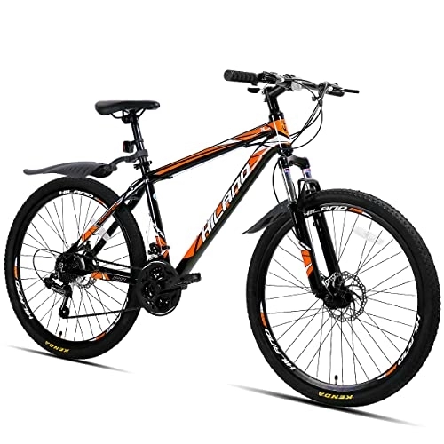 Mountainbike : Hiland Mountainbike MTB 26 Zoll mit Aluminiumrahmen Scheibenbremse Federgabel Speichenräder Jugendliche Fahrad Herr Damen JungsSchwarz&Orange