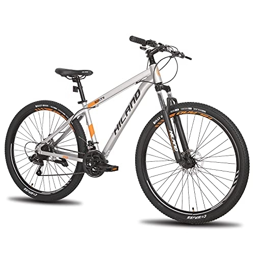 Mountainbike : Hiland Mountainbike MTB Hardtail Fahrrad mit 29 Zoll Speichenrädern 432mm Aluminiumrahmen 21 Gang Schaltung Scheibenbremse Federgabel grau für Herren und Damen