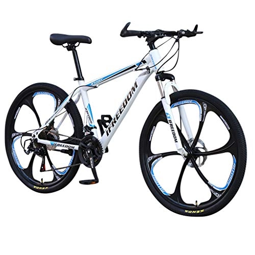 Mountainbike : Isshop 26-Zoll-21-Gang-Mountainbike-Fahrrad fr Erwachsene im Freien, 6-Speichen-Mountainbike-Fahrrad aus Kohlenstoffstahl mit Vollfederung (Blau)