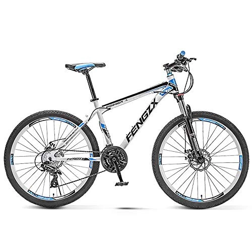Mountainbike : JHKGY 27 Speed Mountainbike Für Erwachsene Und Jugendliche, Outdoor-Bikes, Leichte Mountainbikes Doppelscheibenbremse Federgabel, Kohlenstoffstahl, Blue b, 24 inch