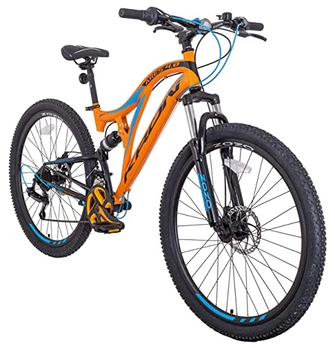 Mountainbike : KRON ARES 4.0 Fully MTB 26 Zoll Jugend Erwachsene| Mountainbike 21 Gang Shimano, Scheibenbremse, 16.5 Zoll Rahmen, Vollfederung, Orange Blau