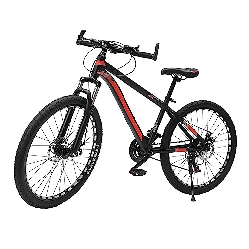 Mountainbike : LGODDYS 26 Zoll Mountainbike MTB mit Verstellbare Bicycle Sattelstütze 21 Gang mit 7-teiligen Positionierungsschwungrad Aluminiumrahmen mit Scheibenbremse Federgabel Fahrrad (Schwarz+Rot)