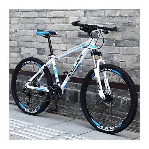 Mountainbike : LHQ-HQ 24 Zoll Mountainbike 24-Gang Aluminium Leichtes Speichenrad, Für Frauen, Jugendliche, Erwachsene, Blue and White