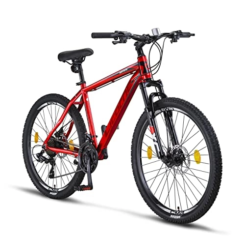 Mountainbike : Licorne Bike Diamond Premium Mountainbike Aluminium, Fahrrad für Jungen, Mädchen, Herren und Damen - 21 Gang-Schaltung - Scheibenbremse Herrenrad – einstellbare Vordergabel (26, Rot)