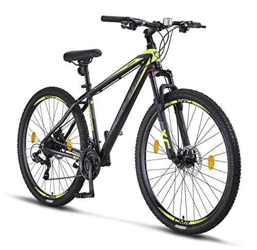 Mountainbike : Licorne Bike Diamond Premium Mountainbike Aluminium, Fahrrad für Jungen, Mädchen, Herren und Damen - 21 Gang-Schaltung - Scheibenbremse Herrenrad – einstellbare Vordergabel (27.5, Schwarz-Lime)