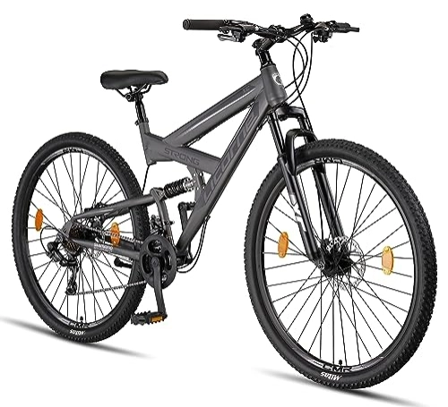 Mountainbike : Licorne Bike Strong 2D Premium Mountainbike in 26, 27.5 und 29 Zoll Fahrrad für Jungen Mädchen Damen und Herren Scheibenbremse vorne und hinten 21 Gang Schaltung Vollfederung (29 Zoll, Anthrazit)