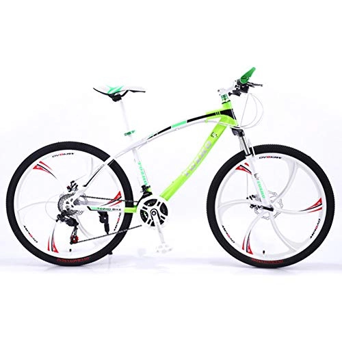Mountainbike : LOISK 26 Zoll 21 / 24 / 27 Gang Mountainbike Leichte Rennrad Fitness im Freien Doppelscheibenbremse Rahmen aus kohlenstoffhaltigem Stahl Gabel Stoßdämpfung, Grün, 24 Speed
