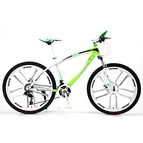 Mountainbike : LOISK Mountainbikes 26 inch Outroad Mountainbike mit Vollfederung aus Kohlenstoffstahl Speichenrad Doppelscheibenbremsen MTB Fahrräder, Grün, 21 Speed