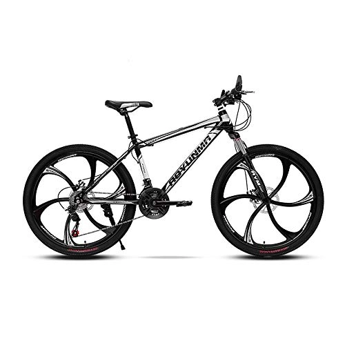 Mountainbike : LRHD Mountainbike hochgekohlt Stahlrahmen Fahrrad-Gabel Federung 6 Messer Räder Doppelscheibenbremse Rennrad 24 / 26 Zoll MTB Bike Rennrad Outdoor Radfahren, 21 Speed ​​(Schwarz und Grau)