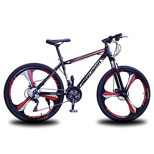 Mountainbike : LZZB Mountainbike mit Carbonstahlrahmen 21 / 24 / 27 Speed ​​Fahrrad 26 Zoll Räder mit Doppelscheibenbremse Unisex (Größe: 27 Speed, Farbe: Rot) / Rot / 21 Speed