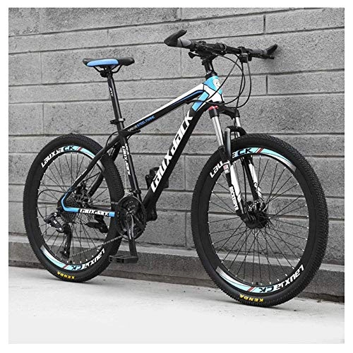 Mountainbike : Mnjin Outdoor-Sport 26-Zoll-Mountainbike, Rahmen aus kohlenstoffhaltigem Stahl, Doppelscheibenbremse und Federung, 27 Geschwindigkeiten, Unisex, Schwarz