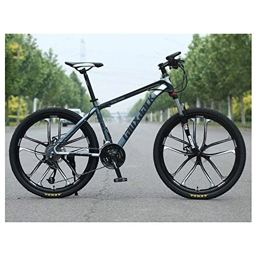 Mountainbike : Mnjin Outdoor-Sport-Mountainbike, High-Carbon-Stahl-Vorderrad-Mountainbike, 27-Gang-Outroad-Bike mit Doppelscheibenbremsen, grau