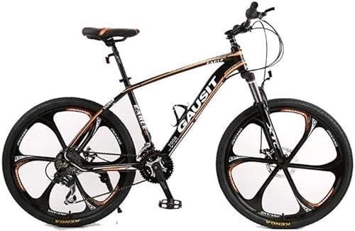 Mountainbike : Mountain Bike, Mountainbike Unisex Hardtail Mountainbike 24 / 27 / 30 Geschwindigkeiten 26-Zoll-6-Speichen-Räder Aluminiumrahmen-Fahrrad mit Scheibenbremsen und Federgabel, orange, 24-