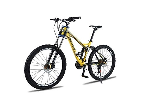 Mountainbike : Mountain Bike, Mountainbike Unisex Mountainbike, 26-Zoll-Rahmen aus Aluminiumlegierung, 24 / 27-Gang-MTB-Fahrrad mit Doppelfederung und Doppelscheibenbremse, gelb, 24-Gang