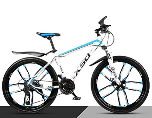 Mountainbike : Mountainbike 26 Zoll Stoßdämpfung Kohlenstoffstahl Variable Geschwindigkeit, City Rennrad (Farbe: Weiß Blau, Größe: 21 Geschwindigkeit)