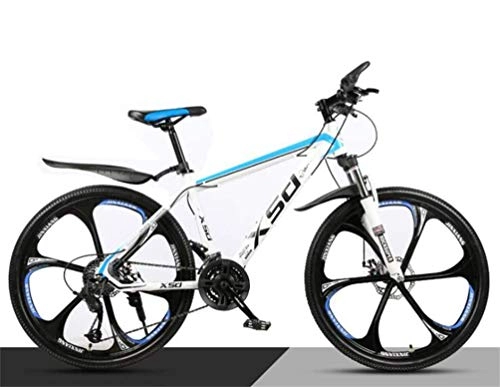 Mountainbike : Mountainbike High-Carbon Steel 26 Zoll Speichenrad Dual Suspension, Herren MTB (Farbe: Weiß Blau, Größe: 27 Gang)