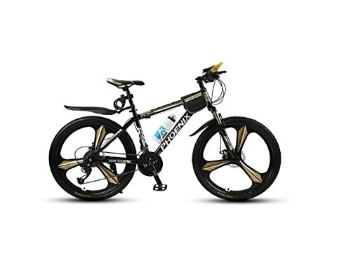 Mountainbike : Mountainbike Unisex Mountainbike 21 / 24 / 27 Geschwindigkeit u200b u200bHochkohlenstoffstahlrahmen 26 Zoll 3-Speichen-Räder mit Scheibenbremsen und Federgabel, Gold, 24 Geschwindigkeit