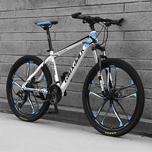 Mountainbike : Mountainbikes, 26 Zoll High-Carbon Steel Dual Disc Brakes Fahrrad Erwachsene (Farbe: Weiß Blau, Größe: 21 Geschwindigkeit)