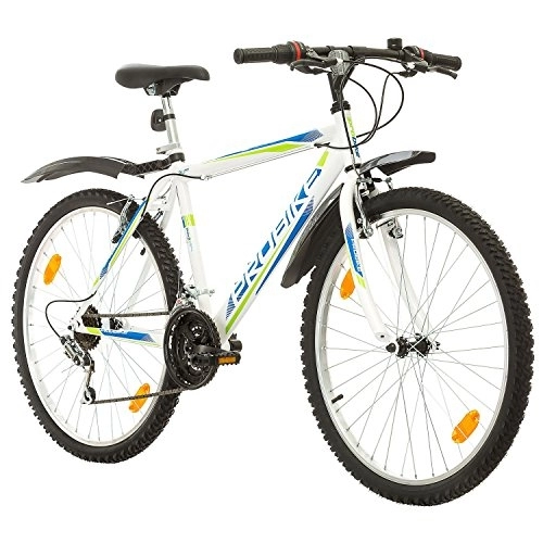 Mountainbike : Multibrand PROBIKE 26 Zoll Mountainbike Shimano 18 Gang, Herren-Fahrrad & Jungen-Fahrrad, Schutzbleche, geeignet ab 165-183 cm (Weiß+Kotflügel)