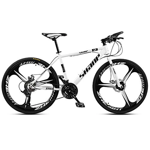 Mountainbike : NENGGE 24 Zoll Mountainbike Herren Damen, Unisex Hardtail Fahrräder MTB, Zwei Scheibenbremsen Erwachsenen Bike mit Rahmen aus Kohlenstoffstahl, White 3 Spokes, 27 Speed