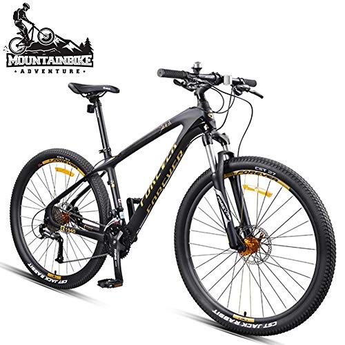 Mountainbike : NENGGE 27.5 Zoll Hardtail MTB 27 Gang-Schaltung für Herren Damen, Erwachsenen Mountainbike Fahrräder mit Gabelfederung Hydraulische Scheibenbremse, Rahmen Kohlefaser, Gold
