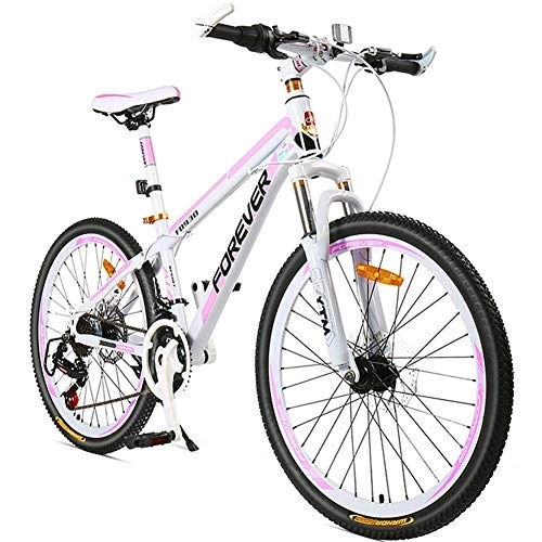 Mountainbike : NENGGE Damen Hardtail MTB 26 Zoll 24 Gang-Schaltung, Erwachsenen Mädchen Mountainbike Fahrräder mit Gabelfederung & Scheibenbremsen, Rahmen aus Kohlenstoffstahl, Rosa, Spoke