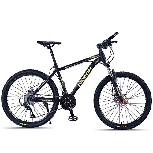Mountainbike : NENGGE Erwachsenen Mountainbike, 26 Zoll Rahmen aus Kohlenstoffstahl Hardtail MTB, Gabelfederung Großer Reifen Fahrrad mit Scheibenbremsen, Gold, 27 Speed