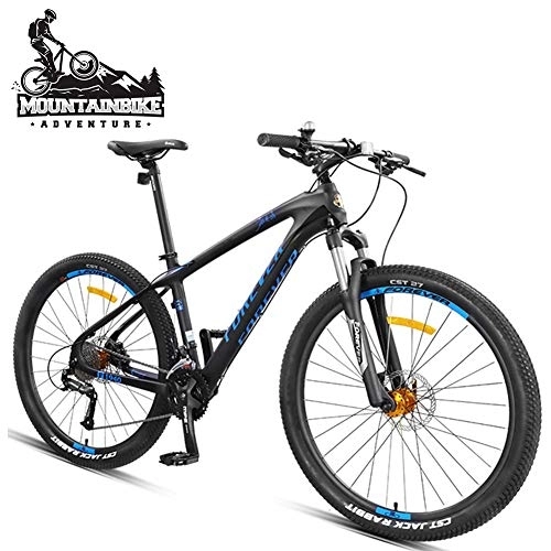 Mountainbike : NENGGE Herren Mountainbike 27.5 Zoll Großer Reifen, Erwachsenen Jungen Hardtail MTB mit Gabelfederung, Zwei Scheibenbremsen Fahrräder, Rahmen aus Kohlefaser, Black Blue, 27 Speed