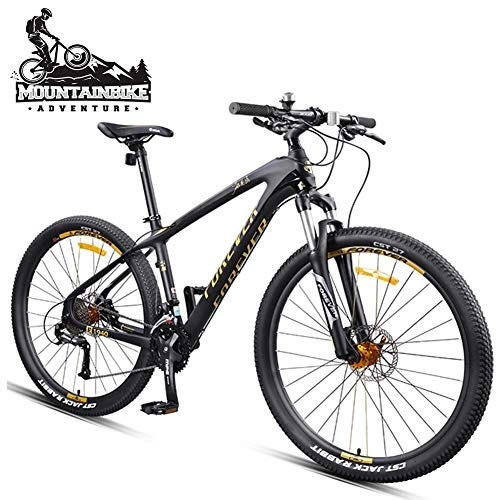 Mountainbike : NENGGE Herren Mountainbike 27.5 Zoll Großer Reifen, Erwachsenen Jungen Hardtail MTB mit Gabelfederung, Zwei Scheibenbremsen Fahrräder, Rahmen aus Kohlefaser, Black Gold, 27 Speed