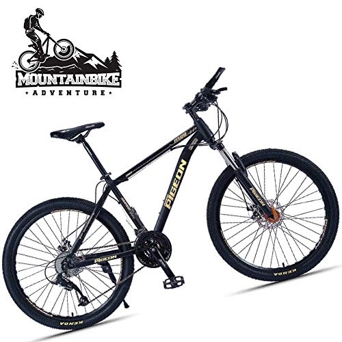 Mountainbike : NENGGE Mountainbike 26 Zoll für Herren Damen, Erwachsenen Unisex Kohlenstoffstahl Hardtail MTB, Zwei Scheibenbremsen Fahrräder mit Gabelfederung, Black Gold, 27 Speed