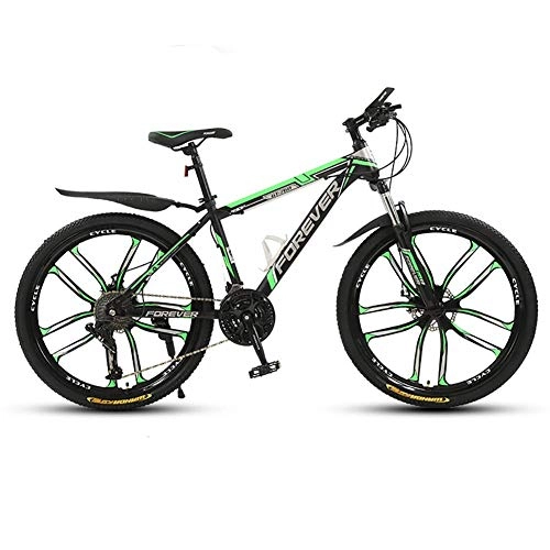 Mountainbike : NLRHH 21-Fach-Mountainbike-Fahrrad, hohe Kohlenstoffstahl Outoad-Fahrräder, 26-Zoll-Räder, mechanische Scheibenbremsen, Federgabel, 10 Speichenräder, schwarz grün Peng