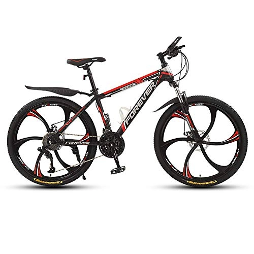 Mountainbike : NLRHH 26-Zoll-Mountainbikes, 24-Gang-Fahrrad, leicht und langlebig, hoher Kohlenstoffstahl, für den Außenbereich, 6 Fräser Räder, schwarz rot Peng